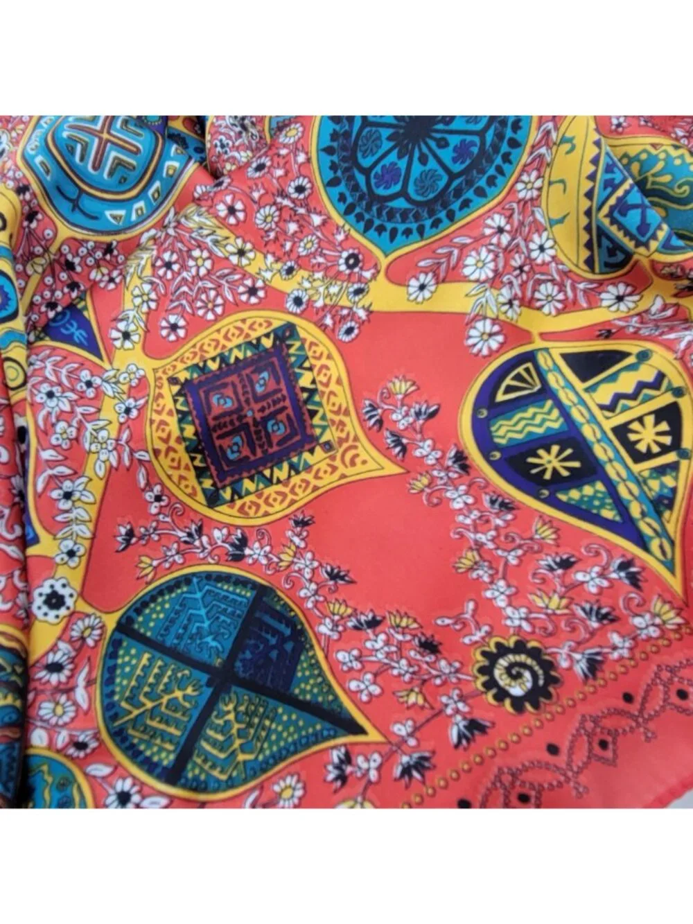 Elegant Luxury Silky Square Scarf Satin Red Tree Leaf Print Bandana Shawl Floral